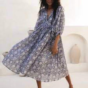 NWT Daughters Of India Kyra Midi Dress in Blue Iris L